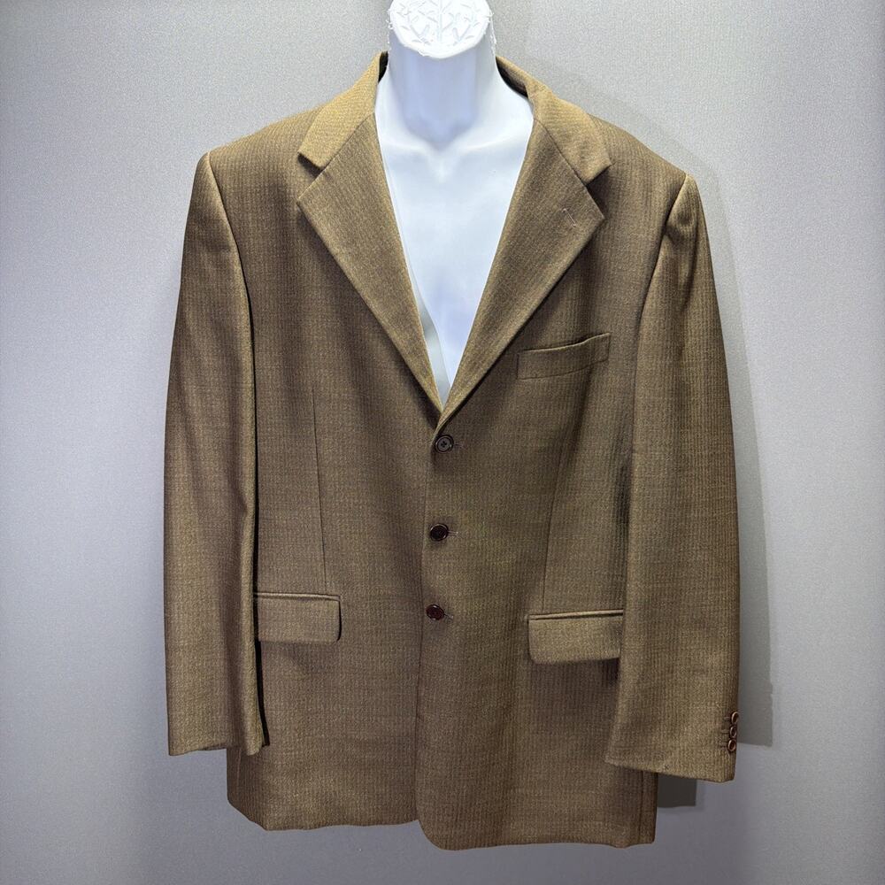 Vtg Louis Dell Olio Made In Italy Mens 100% Wool BROWN Sport Coat Blazer 44 Long